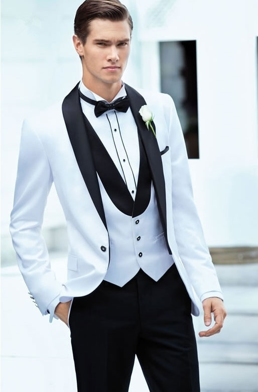 Custom Made Classic Groom Tuxedos Sexy Slim Fit white /black mens Wedding Prom Suits for Men ( jacket+Pants+vest+tie) C18122501