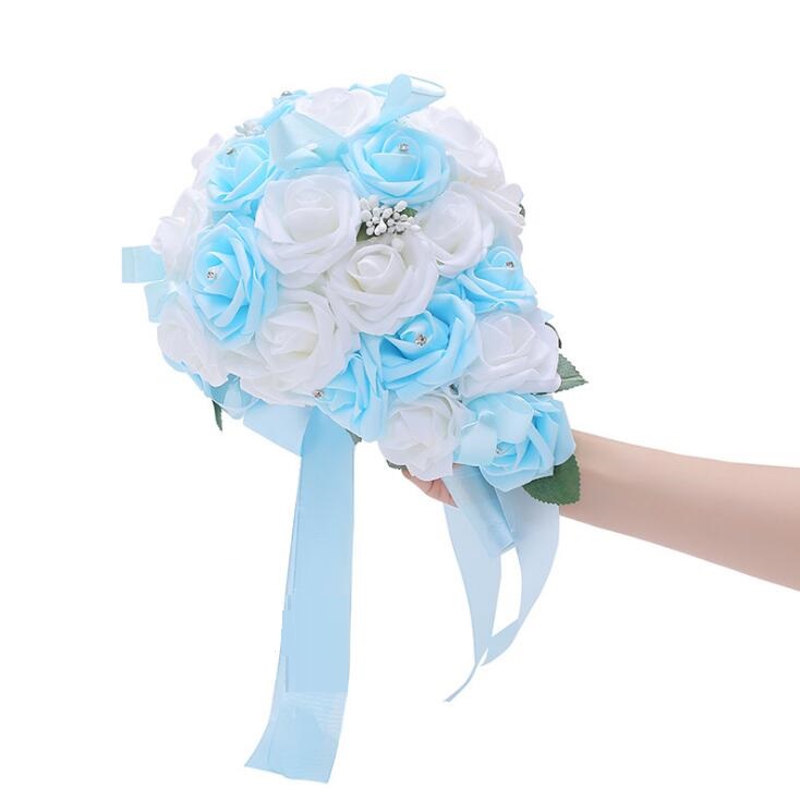 Bridal Wedding Bouquets PE rose Flowers Rose falls bouquet with bling pearls Wedding Bouquet flowers WQ65