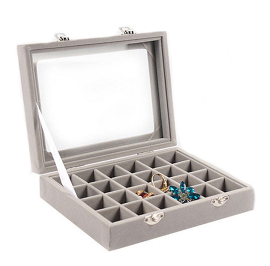 

24 Grids Velvet Jewelry Box Rings Earrings Necklaces Makeup Holder Case Organizer Women Jewelery Storage 7styles RRA2491