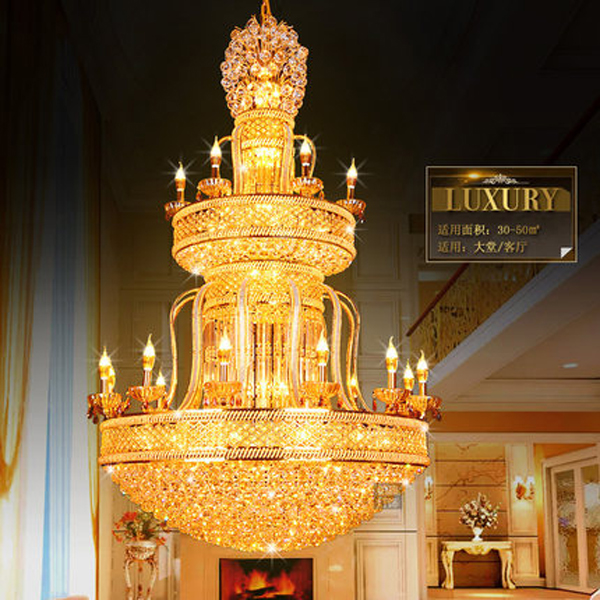 European Golden Crystal Chandelier LED Light Luxurious Modern Chandeliers Lights Fixture Home Villa Hotel Lobby Hall Parolor Big Long Hanging Lamps Dr
