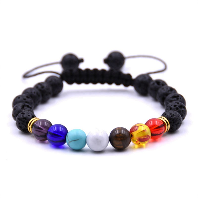 Ladies 8mm Lava Rock 7 Chakras Aromatherapy Essential Oil Disperser Bracelet Braided Natural Stone Yoga Bead Bracelet Bracelet