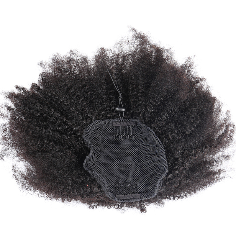 Dyeable natural kinky curly brazilian hair bun updo pony tail chignon Drawstring clip in easy ponytail hair piece 140g
