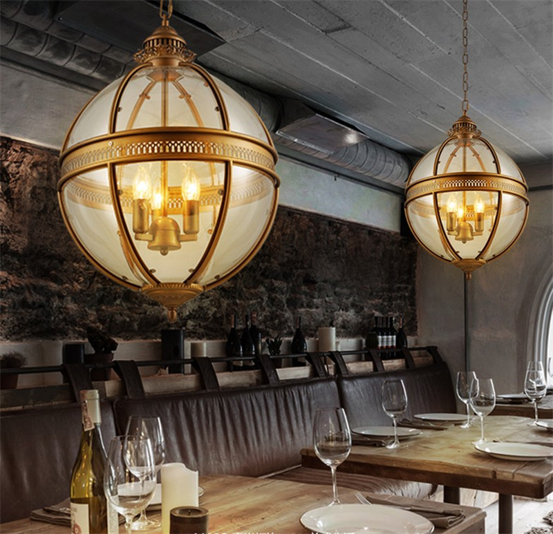 Vintage Loft Globe Pendant Lights Wrought Iron Glass Shade Round Lamp Kitchen Dinning Bar Table Luminaire Fixture Hanging Lamps