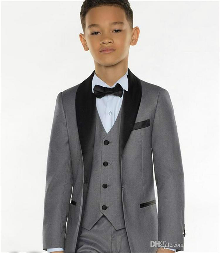 White Dinner Suits 3 Piece Boys Black Shawl Lapel Formal Suit Kids Tuxedo For Wedding Party Jacket+Pants+Vest 0510