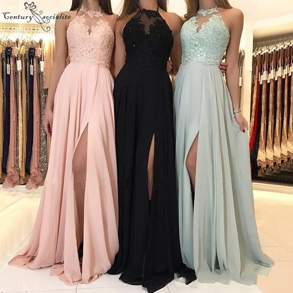 2019 Simple Chiffon Bridesmaid Dresses Halter Neck High Split Lace Sleeveless Beaded Long Wedding Guest Party Gowns Cheap
2019 Simple Chiffon Bridesmaid Dresses Halter Neck High Split Lace Sleeveless Beaded Long Wedding Guest Party Gowns Cheap