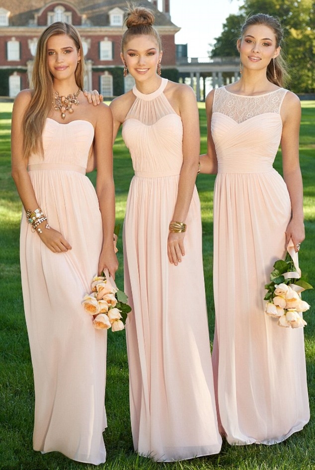 Pink Long Bridesmaid Dresses Mixed Neckline Chiffon Summer Lace Formal Prom Party Maid Of Honor Dresses Plus Size Custom Made