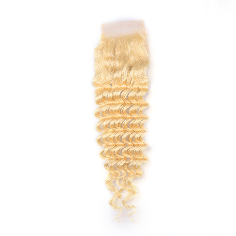 Brazilian Deep Wave 613 Blonde Human Hair Bundles With Closures Frontals Honey Platinum Virgin Hair
