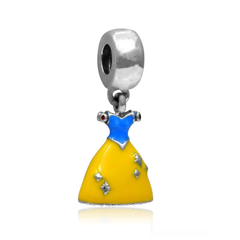 New Enamel Princess Dress Pendant Girl's Skirt Cinderella Silver Plated Charm European Beads Dangle For necklaces bracelet Jewelry Making