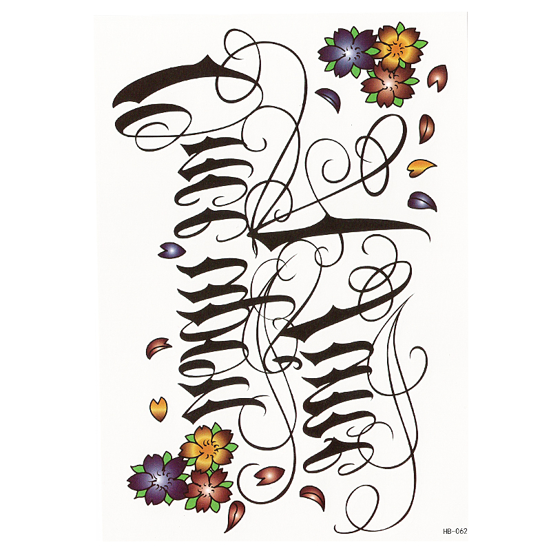 Temporary English Word Tattoo Stickers Black Letters Feather Body Art