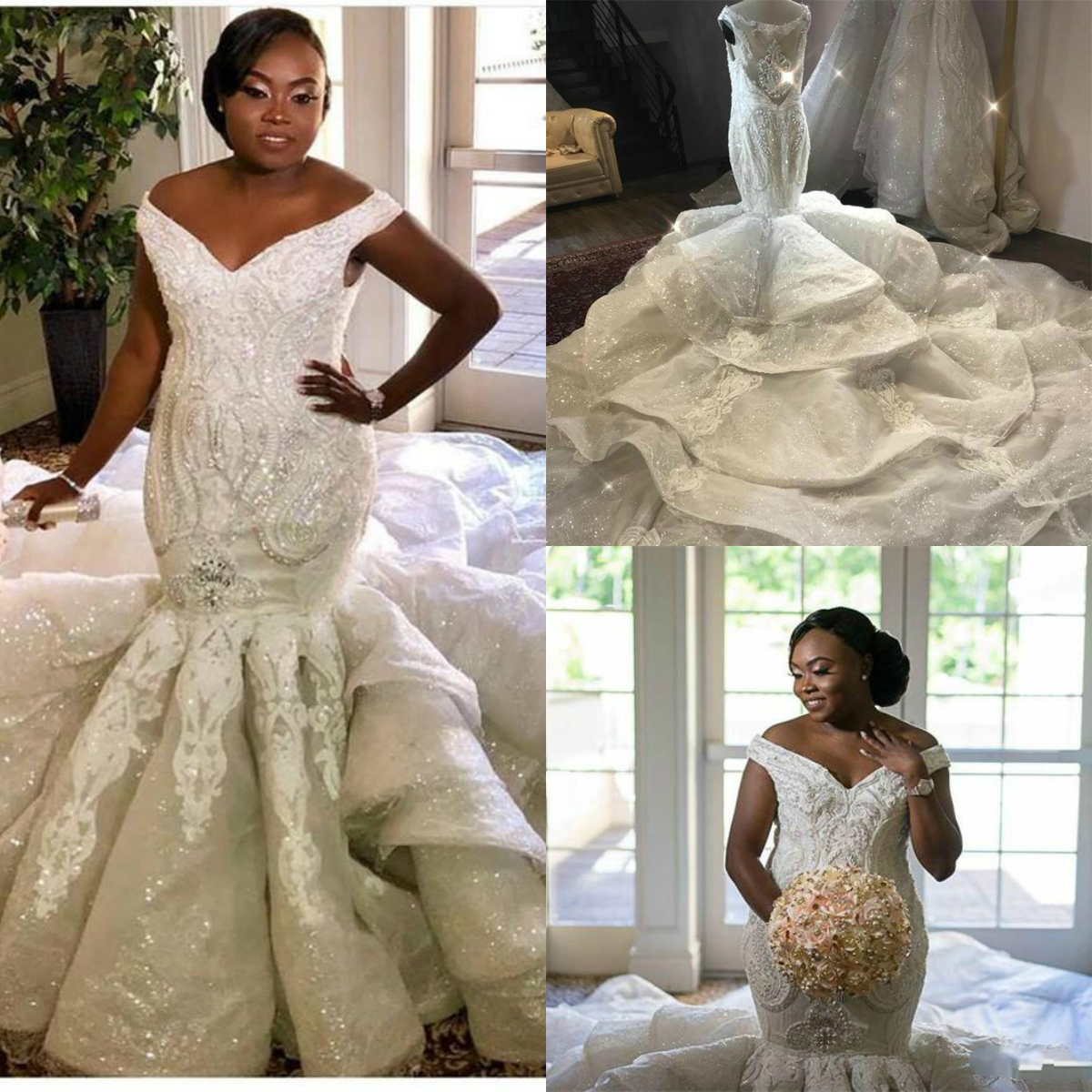 Plus Size Wedding Dresses Off The Shoulder Lace Applique Sequins Mermaid Wedding Dress Court Train Country Bridal Gowns Vestidos De Novia