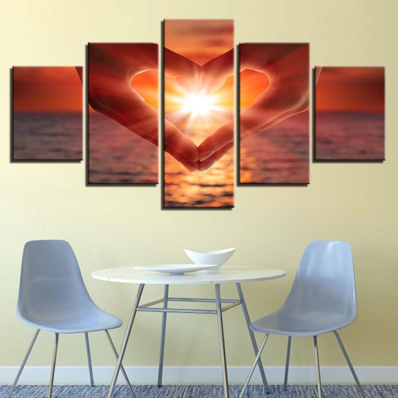 Embelish Canvas Oil Paintings Sunrise Love Seaview HD Wall Art Posters Modern Home Decor Modular Pictures Living Room Pictures