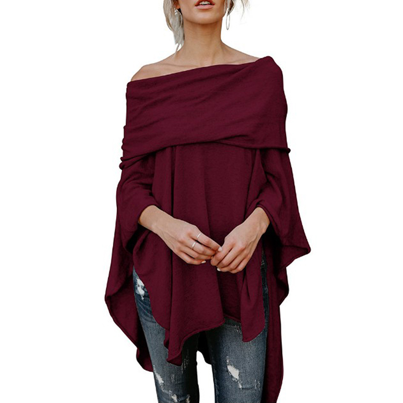 Spring Autumn Asymmetric Sweater Women Poncho Pullover Sweater Asymmetric Overlay Solid Clothing Ladies Casual Fall Tops