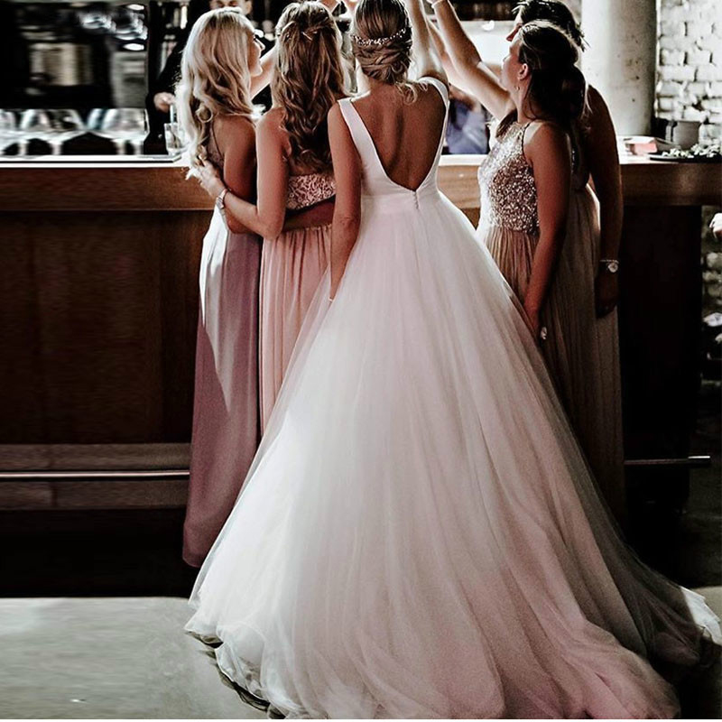 dress bateau 2019 Cheap Satin Elegant Tulle Skirt A e or Length Backless Bridal Gown Dresses plus size wedding dresses