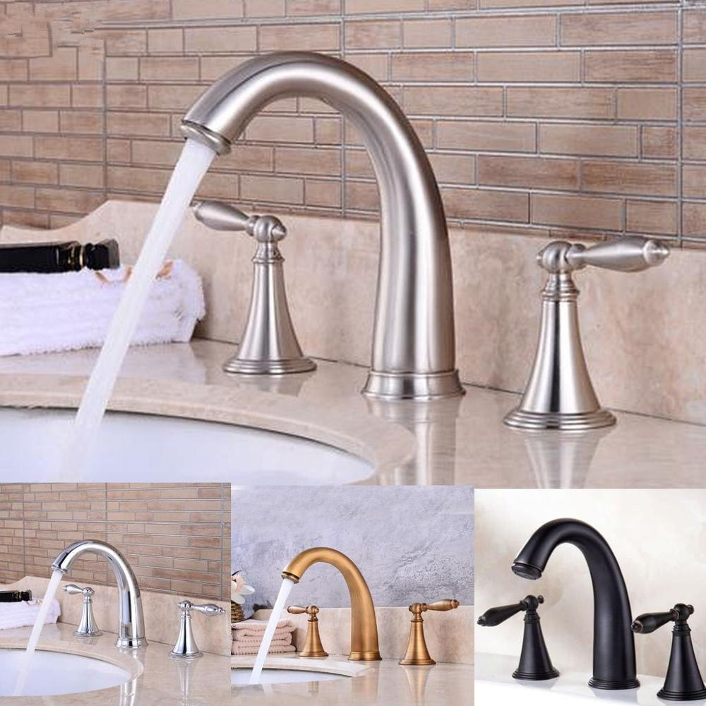 3 Hole Widespread Bathroom Sink Faucet Deck Mounted Dual Handle Hot Cold Water Mixer Tap Brush Nickel Chrome Finished
3 Hole Widespread Bathroom Sink Faucet Deck Mounted Dual Handle Hot Cold Water Mixer Tap Brush Nickel Chrome Finished