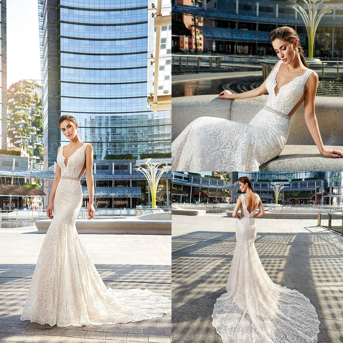 Eddy K 2019 Mermaid Wedding Dresses Full Lace Applique V Neck Sleeveless Bridal Gowns Sexy Backless Beach Wedding Dress Plus Size