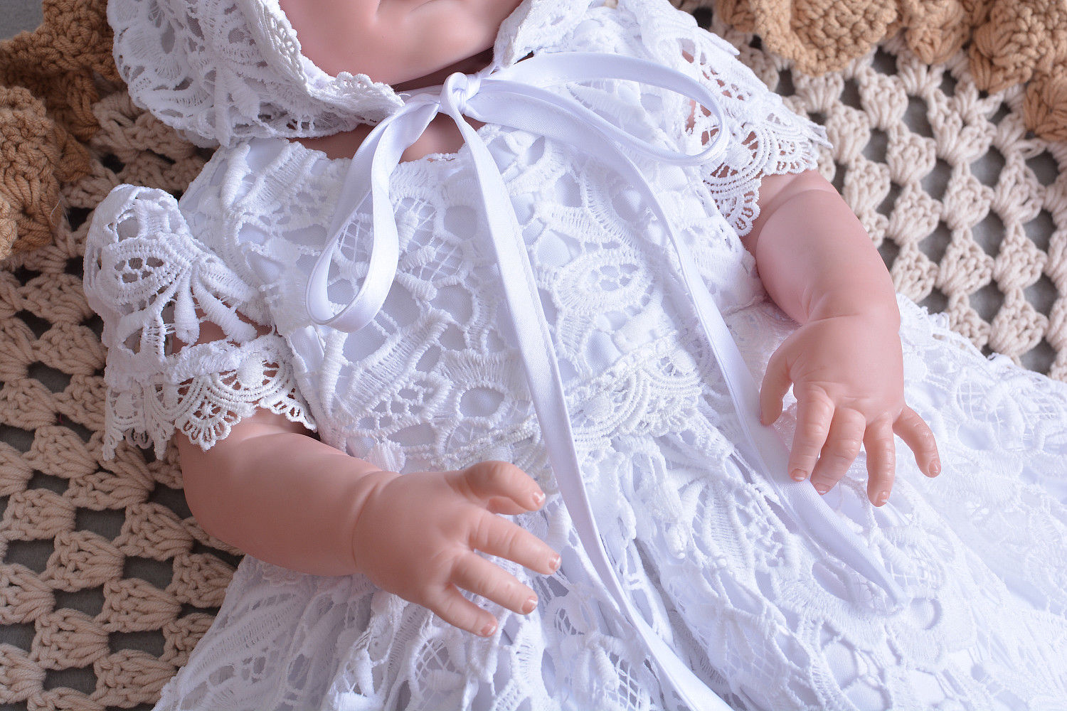 White Lace Christening Gowns 2019 New Infant Toddler Antique Vintage Baptism Dresses With Bonnet First Communication Dress