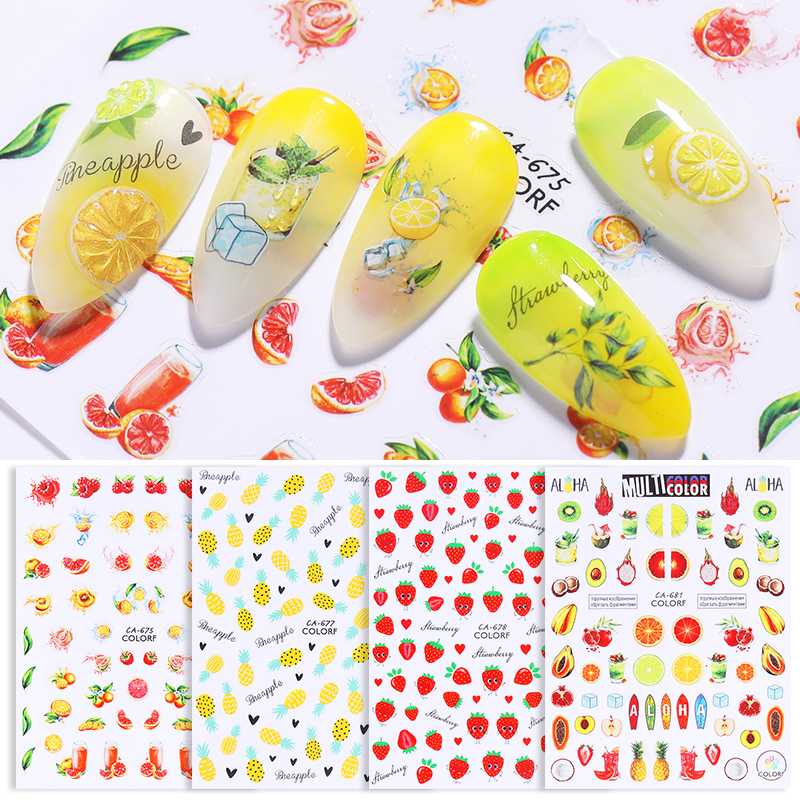 1 Sheet Fruit 3D Nail Stickers Colorful Nail Art Decals Lemon Strawberry Transfer Sticker Suitable For Summer Decoration Tip, Black
1 Sheet Fruit 3D Nail Stickers Colorful Nail Art Decals Lemon Strawberry Transfer Sticker Suitable For Summer Decoration Tip, Black