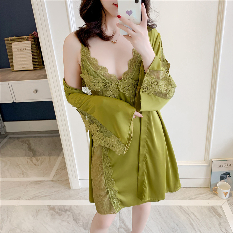 Women Silk Robe Gown Set Sexy 2 Pieces Lounge Set Satin Sleepwear Robe Ladies Nightwear Solid Nightdress with Chest Pads, White
Women Silk Robe Gown Set Sexy 2 Pieces Lounge Set Satin Sleepwear Robe Ladies Nightwear Solid Nightdress with Chest Pads, White