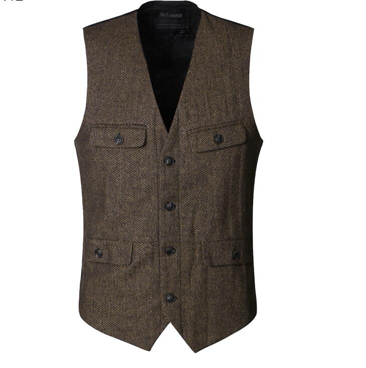 2021 Dark Green Groom Vests Country Wedding Wool Tweed Vest Slim Fit Men's Suit Vest Dress Coat Dress Waistcoat Farm Country B239