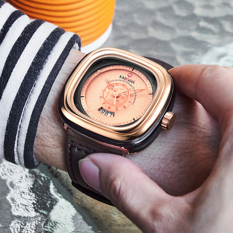 2019 Luxury Men Watches New Fashion Square Quartz Watch TOP Brand KADEMAN Casual Leather Wristwatches Business Relogio Masculino CJ191217