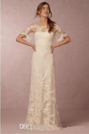 summer bohemian lace wedding dresses with sleeves bridal gowns cheap a line new country beach wedding gowns