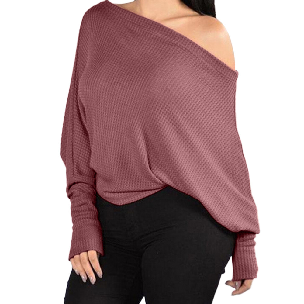 Fashion-Autumn Winter sweater fashion cold shoulder knitwear sweater casual loose Long Sleeve sueter mujer invierno 2019