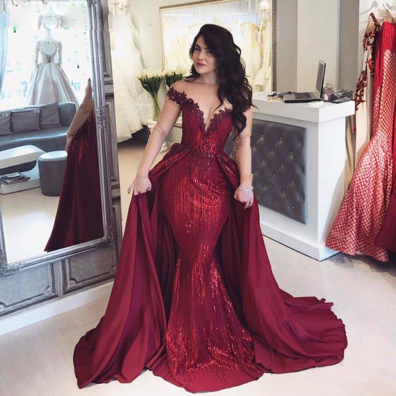 2020 Mermaid Lace Prom Dresses With Detachable Train Burgundy Sequined Beads Sheer V Neck Evening Gowns Vestido de fiesta Formal Event Wear, Dark green
2020 Mermaid Lace Prom Dresses With Detachable Train Burgundy Sequined Beads Sheer V Neck Evening Gowns Vestido de fiesta Formal Event Wear, Dark green