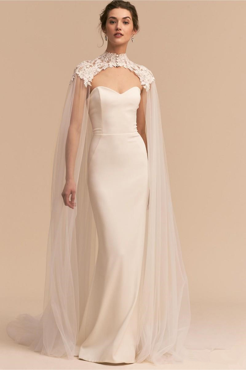 2019 Newest Bridal Wraps Tulle Long High Neck Wedding Cape Lace Jacket Bolero Wrap White Ivory Women Bridal Accessories covered buttons