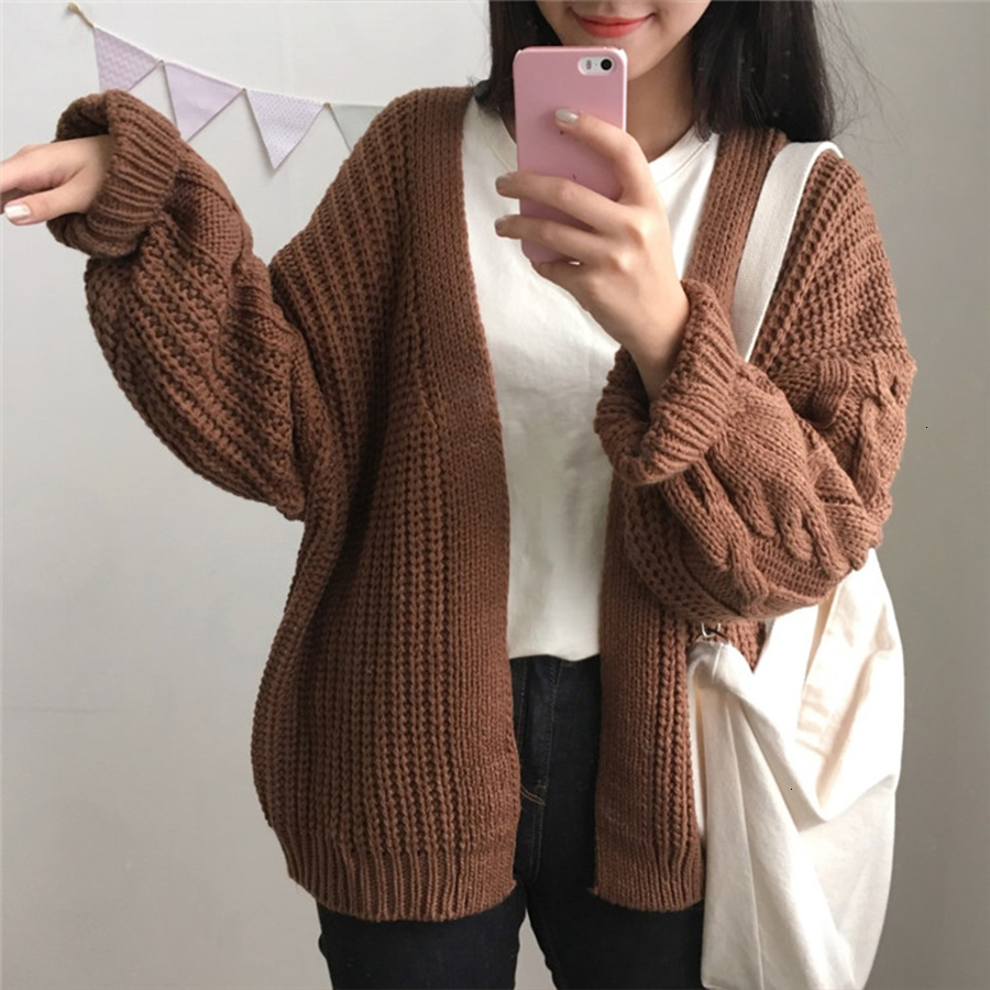 DICLOUD New Autumn Knit Sweater Women 2018 Fashion Harajuku Loose Warm Cardigan Women College Casual Long Sleeve Winter CoatMX190926