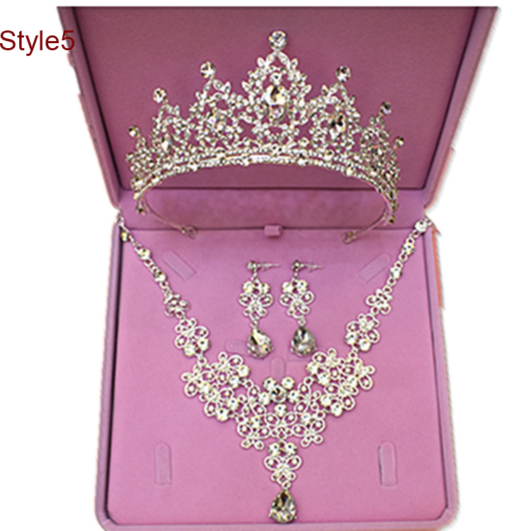 Fashion Crystal Bridal Jewelry Sets Wedding Crown Earrings Necklace Wedding Hair Accessories Women Prom Bride Tiara Crowns