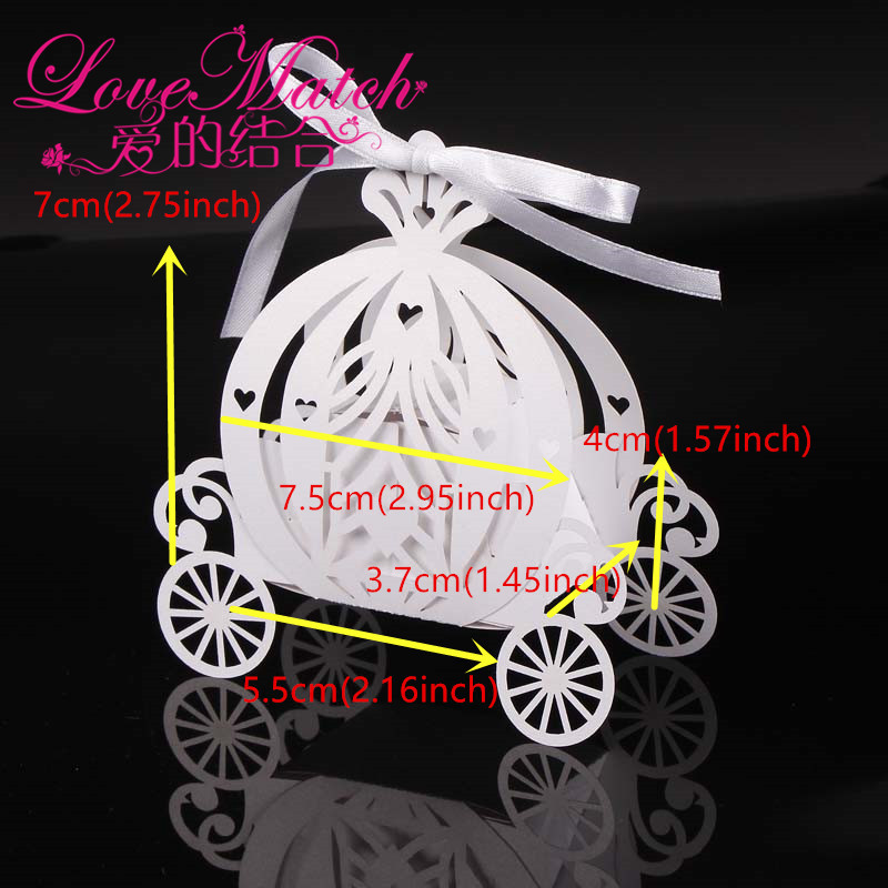 Laser cut pumpkin carriage Wedding Candy favor box pearl color paper candy box baby shower birthday gift 50pcs