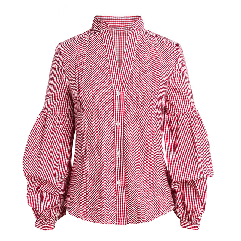 Women's Striped Long Sleeve Shirt Spring Blouse Casual V-Neck Office Top