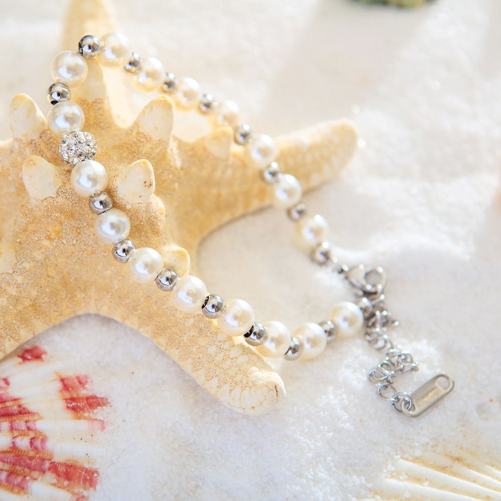 Charm Pearl Beaded Strands Bracelets Jewelry Stainless Steel 14K Gold Plated Women Girl's Gift
