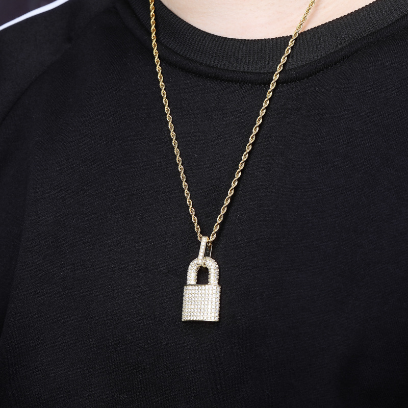 Hip Hop Shining Rap Lock Pendant Necklace 18k Real Gold/Platinum Plated Full Zircon Necklace Jewelry