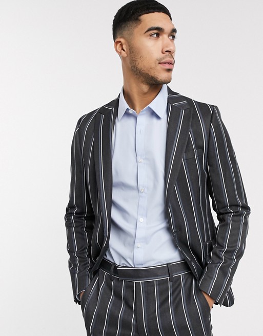 New Fashion Pinstripe Groom Wedding Tuxedos Two Button 2 Pieces Mens Suit Formal Prom Party Wear Blazer