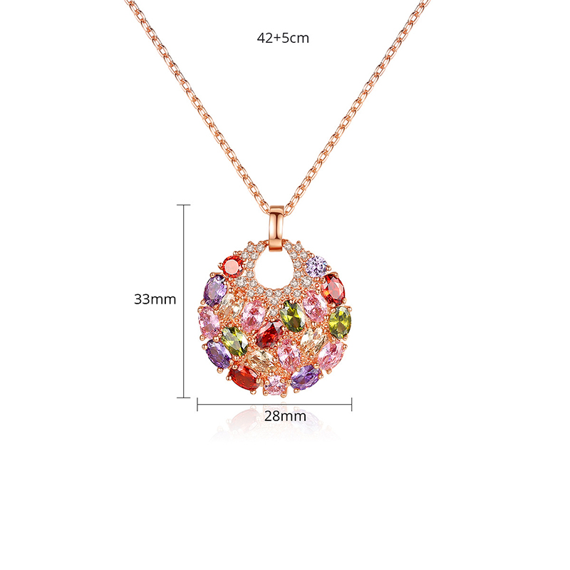 Fashion Colorful Cubic Zirconia Pendant Necklace 14K Gold Plated Bling Necklace Jewelry Women Girl Friend Christmas Gift