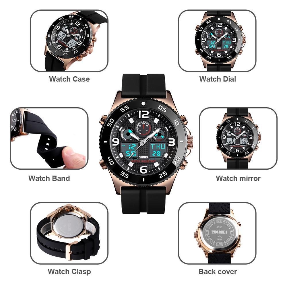 SKMEI Business Watch Men Wristwatch Quartz Dual Display Watch Fashion Casual 3 Time Waterproof Stopwatch Clock Relogio Masculino LY191226