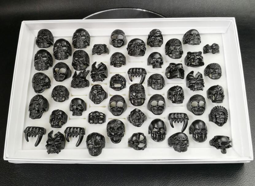 Promotion price Mixed style Mixed size Gothic Skull Rings Men's Black Skull Ring Punk Rings For Men s Fashion Jewelry in Bulk