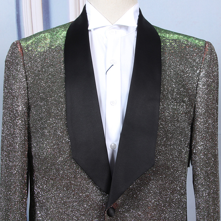 New Men Suit One Pieces Shiny Gradually Changing Color Sequin Mens Suit Shawl Lapel Tuxedo for Wedding Party Groom