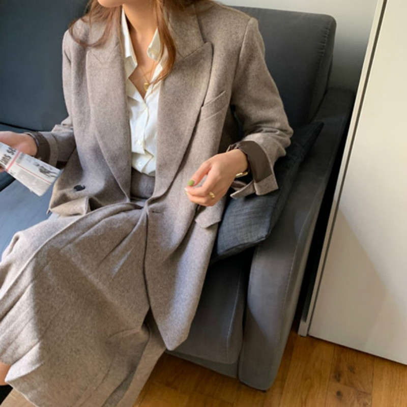 Women Autumn Winter Vintage Wool Blazer Coat Long Sleeve Notched Collar Double Breasted Woolen Jacket Outwear, Skirt m
Women Autumn Winter Vintage Wool Blazer Coat Long Sleeve Notched Collar Double Breasted Woolen Jacket Outwear, Skirt m
