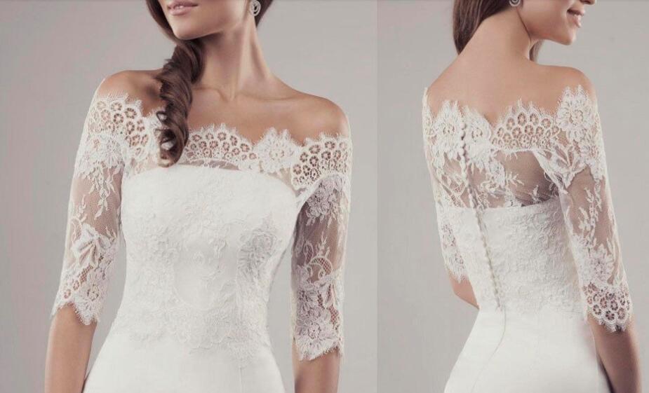 New Sexy White Ivory Women Wedding Bolero Jacket Off Shoulder Half Sleeve Custom Made Bridal Wrap Shawl Jackets