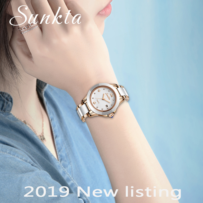 SUNKTA Fashion Women Watches Rose Gold Ladies Bracelet Watches Reloj Mujer 2019New Creative Waterproof Quartz