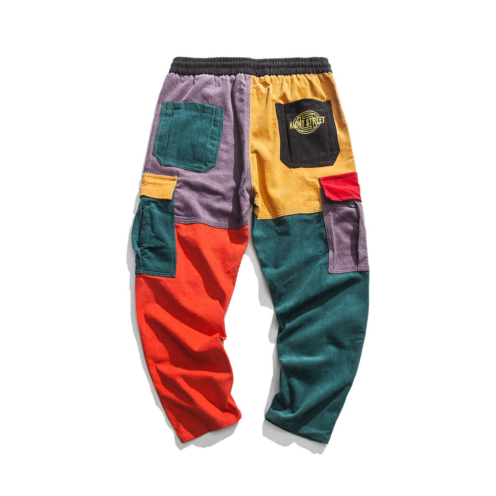 Fashion Pants Color Block Patchwork Corduroy Cargo Harem Pants Streetwear Cotton Trousers Harajuku Jogger Sweatpant CJ191210