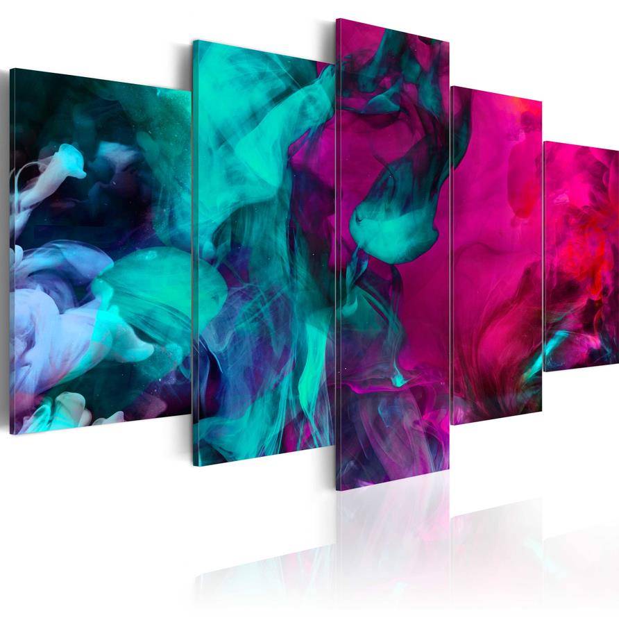 Fashion Wall Art Canvas Painting 5 Pieces Red Blue Purple Abstract Color Mist Modern Home Decoration, No Frame