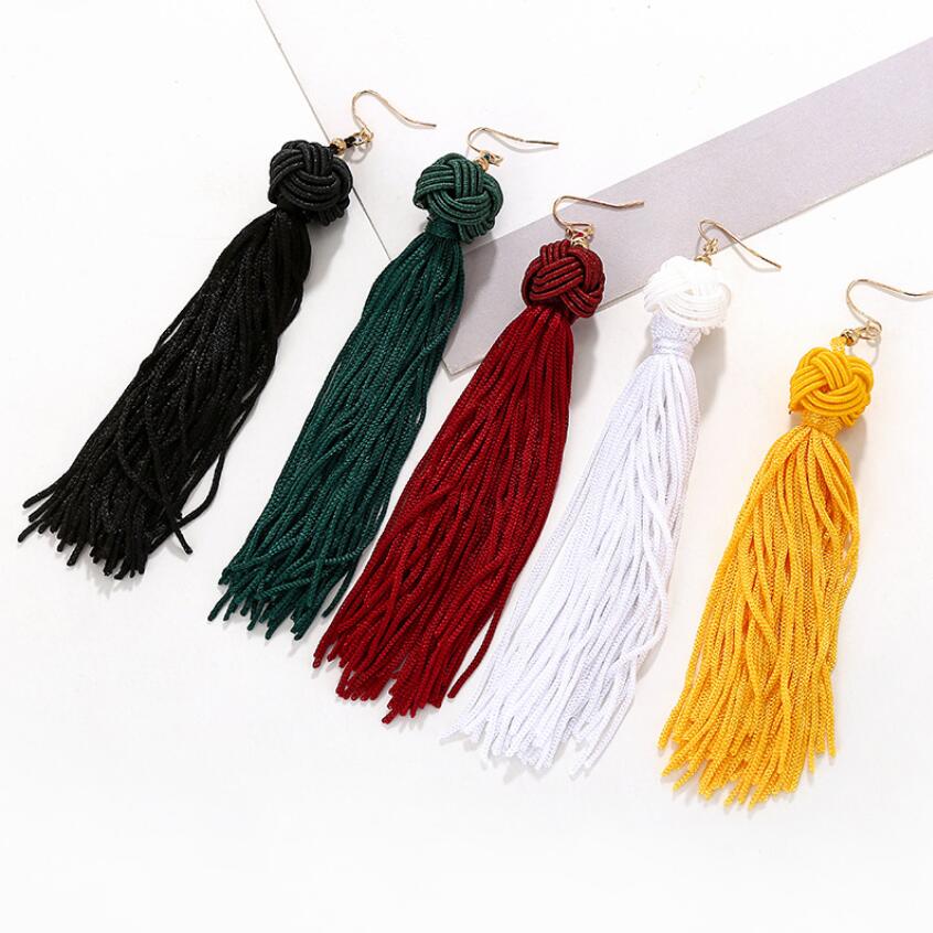 European New Fashion Earrings Bohemian Hand-woven Ball Long Tassel Earrings For Women Jewelry Black Red Yellow Green White 5 Colors
European New Fashion Earrings Bohemian Hand-woven Ball Long Tassel Earrings For Women Jewelry Black Red Yellow Green White 5 Colors
