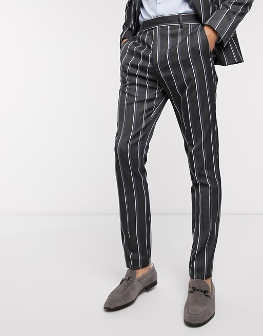 New Fashion Pinstripe Groom Wedding Tuxedos Two Button 2 Pieces Mens Suit Formal Prom Party Wear Blazer