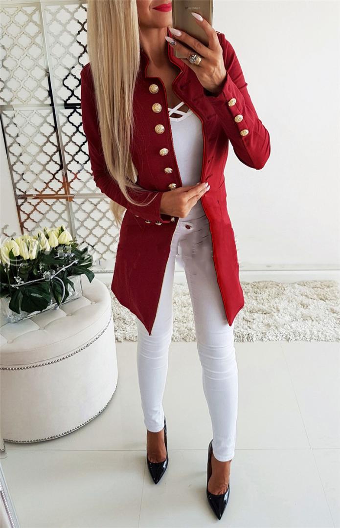Women Long Sleeve Coat double-breasted Outwear Slim Suit Jacket Ladies Overcoat