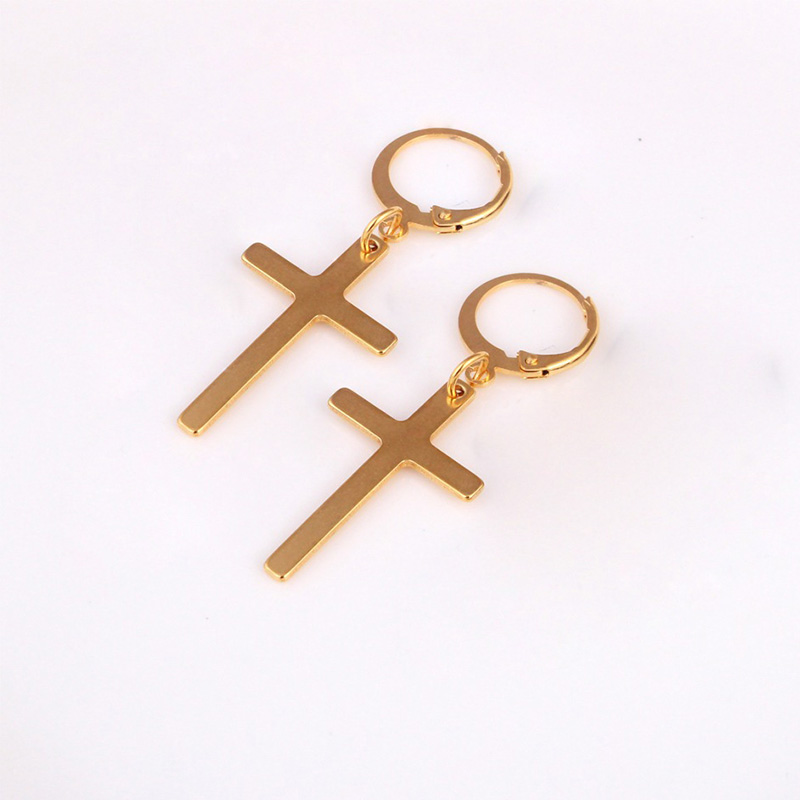 Smiple Punk Men's Cross Stainless Steel Hoop Drop Earrings New Style Hip Hop Earrings Jewelry Wholesale