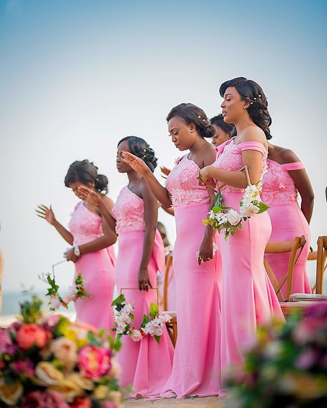 Plus Size Mermaid Bridesmaid Dresses 2019 One Shoulder Ruffles Lace African Pink Prom Dress Formal Evening Gowns Custom Made