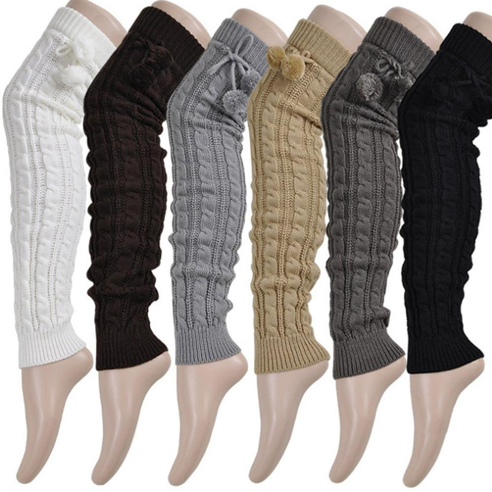 Girls Hot Fashion Leg Warmers Women Warm Knee High Winter Knit Solid Crochet Leg Warmer Socks Warm Boot Cuffs Long Socks